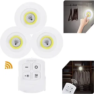 Lampe murale intelligente sans fil LED lumière cuisine sous meubles lampes à intensité variable chambre armoire éclairage rond avec lumières télécommandées