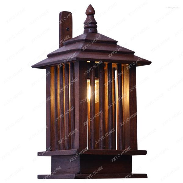 Lámpara de pared Sudeste asiático Retro Patio Pasillo Pasillo Tailandia Dormitorio de madera maciza Mesita de noche Estilo chino Bombilla