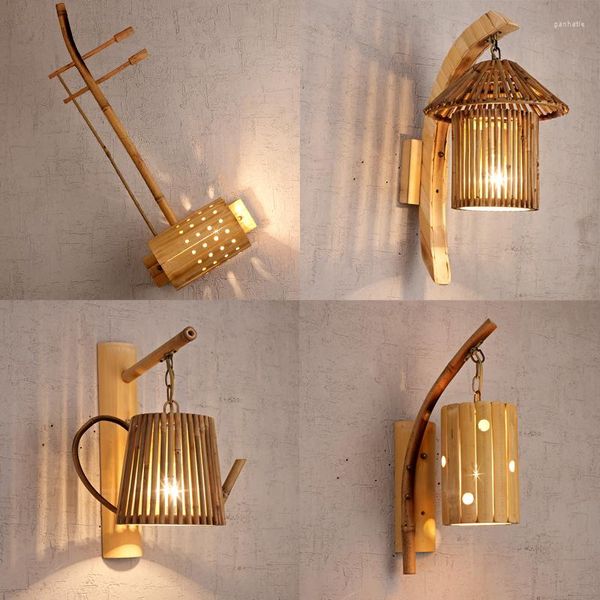Lámpara de pared Sudeste Asiático Bambú Estilo Pastoral Creativo Japonés Tailandés Inn Dormitorio Mesita de noche B
