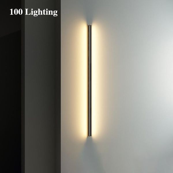 Lámpara de pared Recta Aluminio LED Luces de noche Metal negro con enchufe Escaleras Sala de estar Accesorios de iluminación Montaje en superficie Loft Deco