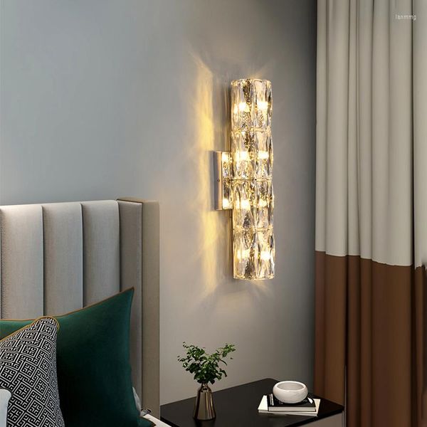 Applique murale Style LED lumières chambre salon salle de bains appliques Chrome acier inoxydable cristal G4 ampoule montage en Surface 110-240VWall