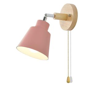 Lámpara de pared con estilo, apliques de luz de colores rosa bonitos con interruptor de cadena de tracción, dormitorio, estudio, habitación de los niños, pantalla giratoria