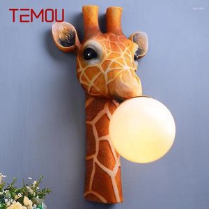 Wandlamp TEMOU Hedendaagse Indoor LED Creatieve Cartoon Giraffe Hars Blaker Licht Voor Thuis Kinderkamer Gang