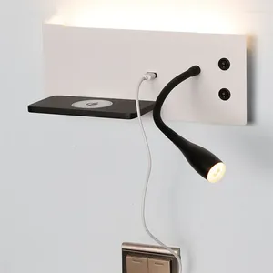 Applique murale USB LED sans fil pour chambre à coucher, lampe de chevet, projecteur de lecture, étude simple, salon, multifonction avec interrupteur