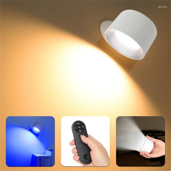 Lámpara de pared, luz LED recargable por USB, Control táctil, 360 rotaciones, luces de aplique montadas inalámbricas para lectura de dormitorio
