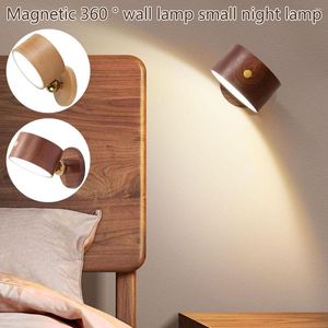 Wandlamp USB Houten Bureau Touch Dimmen LED Nachtlampje 360° Draaibare Oogbescherming Sfeer Magnetisch Nachtkastje