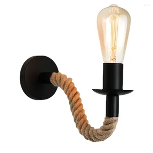 Wall Lamp Vintage American Country Style Rope Wood Light Indoor Lighting Decor SCONCE E27 Winkel voor slaapkamer