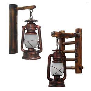 Lámpara de pared Vintage Barn Lantern Lámparas de bambú Rústico E27 Apliques Iluminación Aceite de queroseno Cabaña de granja o cualquier entorno retro
