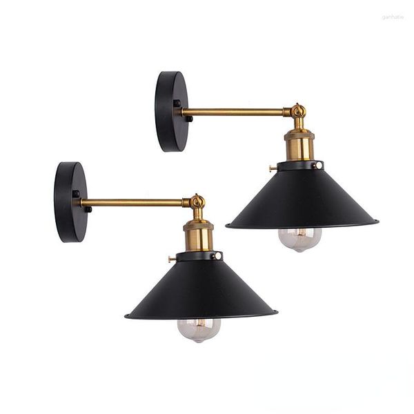 Lámpara de pared Vintage E27 Base Apliques industriales Iluminación para interior 240 grados Ajustable Negro Retro Loft Dormitorio Luz