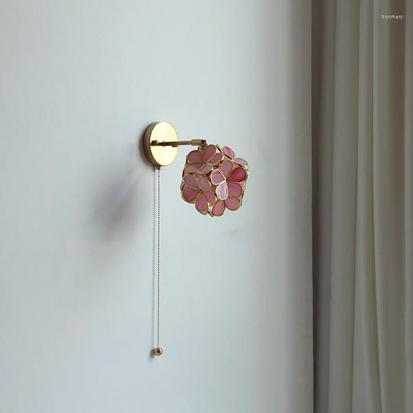 Applique Vintage lampes rose fleur Edison tirer chaîne interrupteur salle de bain miroir escalier lumière nordique chambre chevet