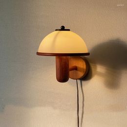 Wandlamp Vintage Led Licht Paddestoel Voor Slaapkamer Eetkamer Gang Minimalisme Nordic Decor Indoor Houten Armaturen