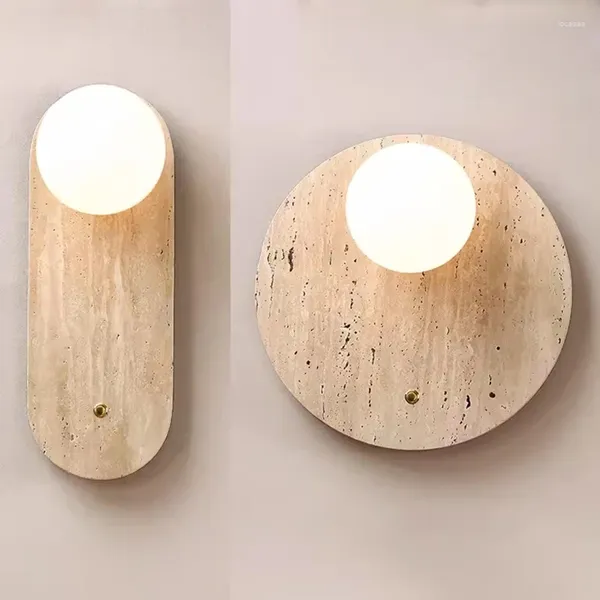 Lampe murale Vintage LED Naturel Stone Round Shape Art Decoration Lights Interior Lights Bedroom Decon Sconce Cream Appliance à la maison