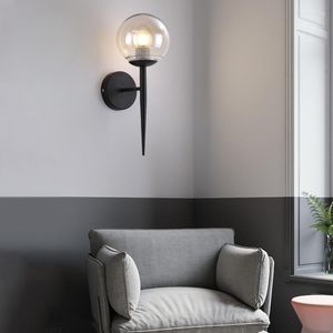 Applique murale Vintage Loft têtes simples lampes boule de verre noir chevet chambre escalier allée E27 Edison ampoule applique