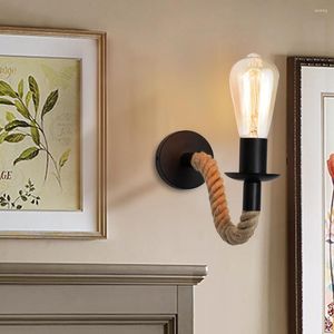 Muurlamp vintage touw sconces houten e27 interieur vloeren outdoor corridor industriële bedlampen