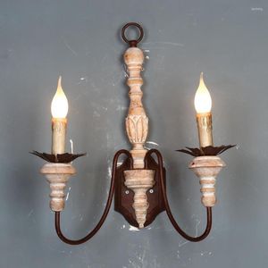 Muurlamp vintage houten lampen Franse land rustieke soorten lichte antieke retro voor slaapkamer bedboerderijgang