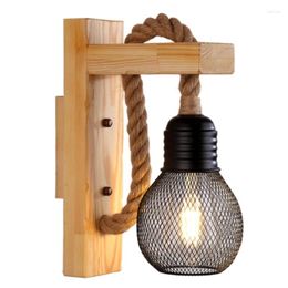 Applique Vintage bois corde lampes Luminaire rétro couloir chevet Loft Luminaire luminaire décor industriel éclairage en bois