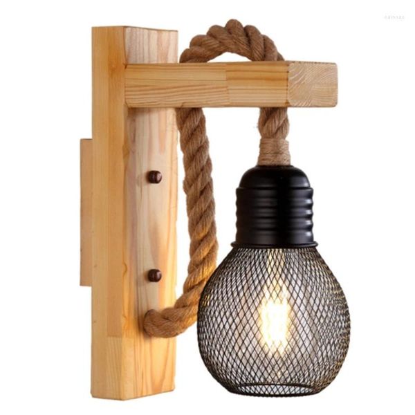 Lámpara de pared Vintage Lámparas de cuerda de madera Accesorio Retro Pasillo Mesita de noche Loft Luminaria Decoración industrial Iluminación de madera