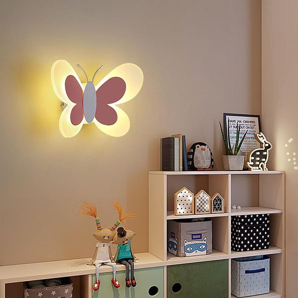 Applique De Mariage Déco Rose Papillon Enfants Chambre Led Acrylique Applique Bande Dessinée Garçon Fille Bar Lumière Maison Luminaire