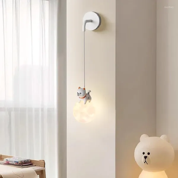 Lámpara de pared cachorros blancos lámparas colgantes lindas habitaciones para niños en la cama 3d luna burbuja bola de burbujas vivero adolescente