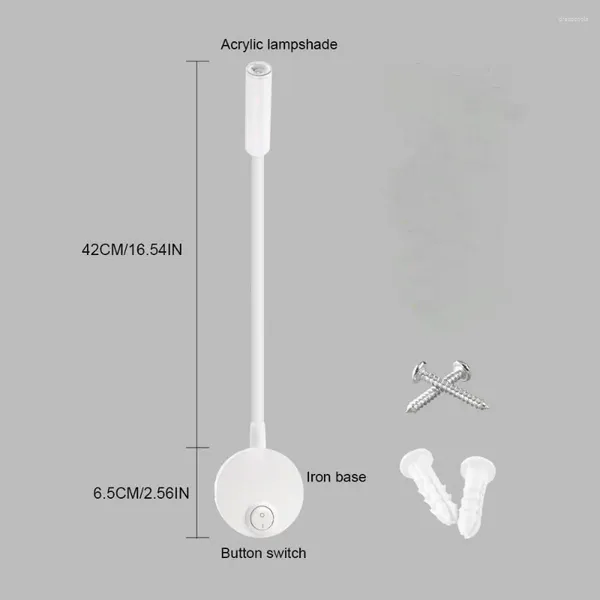 Lámpara de pared Foco blanco Iluminación suave y cálida Cob Mesita de noche Minimalista Montado en superficie Luz nocturna de lectura de 3W