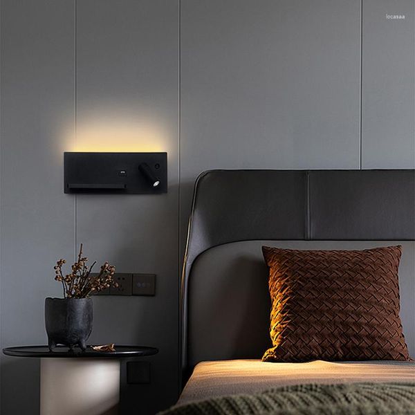 Applique murale sans fil charge moderne LED blanc chaud lumière lustre USB noir luxe décor à la maison chambre tête de lit