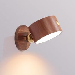 Wandlamp draadloze aanraakschakelaar indoor decoratie LED sterke magnetische adsorptie roterende houten lichten