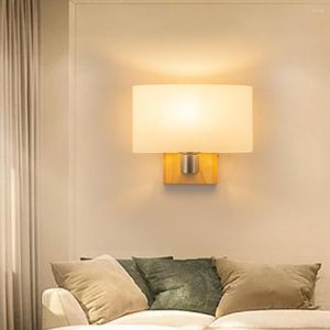 Wandlamp houten binnen slaapkamer stof licht moderne Noordse stijl E27 lampen leesstudie woonkamer decoratie armatuur