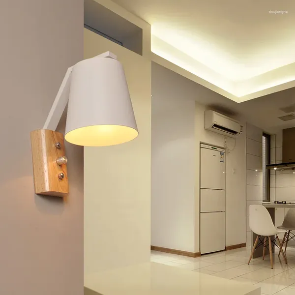 Lámpara de pared de madera, luz Led, mesita de noche, dormitorio, Wandlamp, espejo nórdico, luces de tocador modernas Vintage, sala de estar, escaleras E27