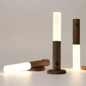 Lampe murale en bois LED veilleuse capteur de corps intelligent table rechargeable armoire intérieure