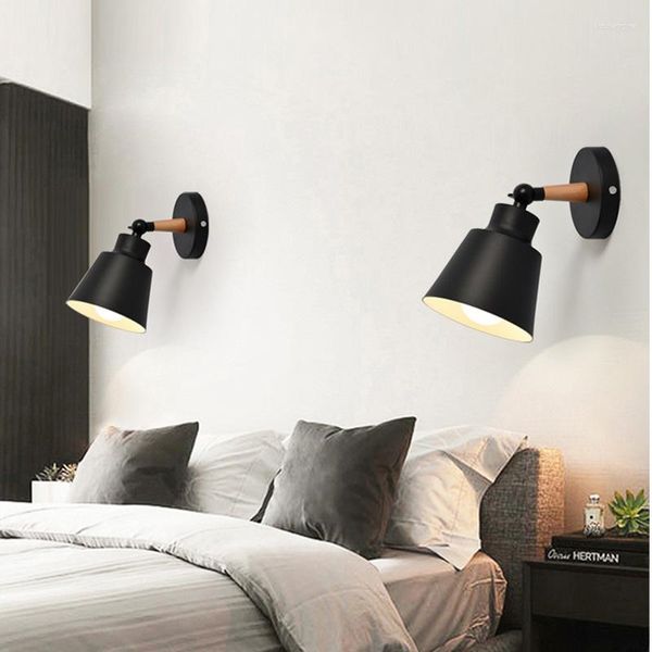 Lámpara de pared Luces de madera Aplique de noche Luz moderna para dormitorio Nordic Macaroon E27 Lámparas y linternas para el hogar