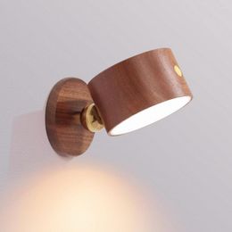 Lámpara de pared Noche de madera Regulable IP20 Escritorio USB Recargable Autoadhesivo Luz LED Rotación de 360 ° Mesita de noche magnética