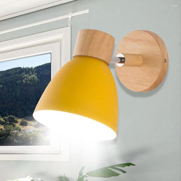 Lámpara de pared de madera nórdica moderna E27 aplique giratorio sin fuente de luz elegante montado para decoración de dormitorio