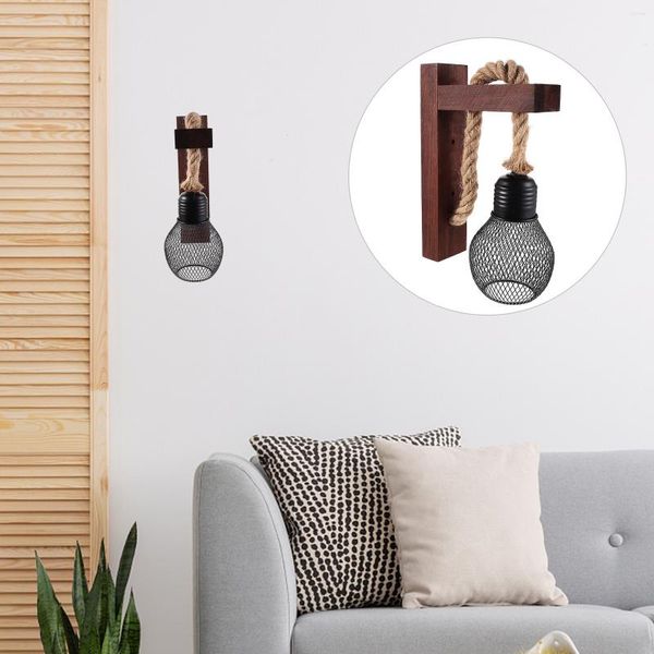 Lámpara de pared Luz colgante de madera Decoración retro rústica Mesa de comedor Accesorios de habitación Aplique de granja Lámparas de hierro Montaje en mesita de noche