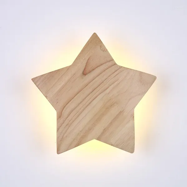 Lámpara de pared estrella de madera nórdica tronco dibujos animados de pentagrama luz nocturna para bebés