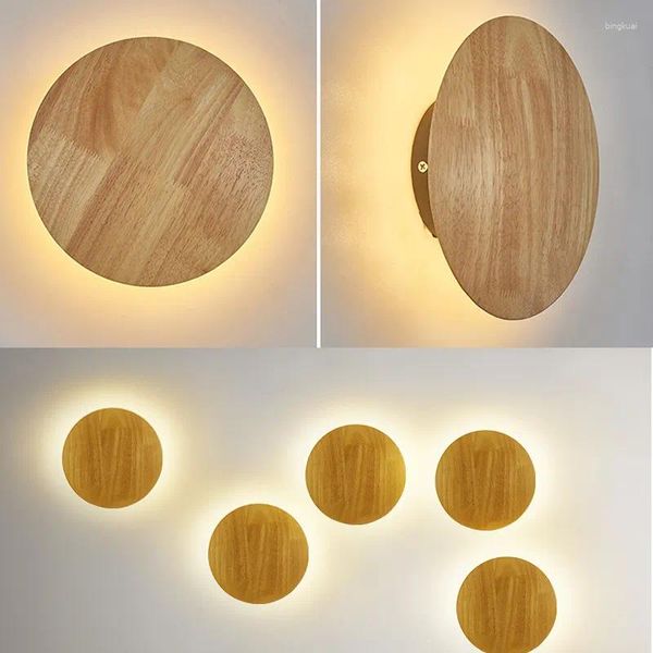 Applique ZK50 Simple Artisanat En Bois LED Rond Ovale Avec Source Lumineuse Mural Couloir Intérieur Escalier Allée Éclairage L 12W