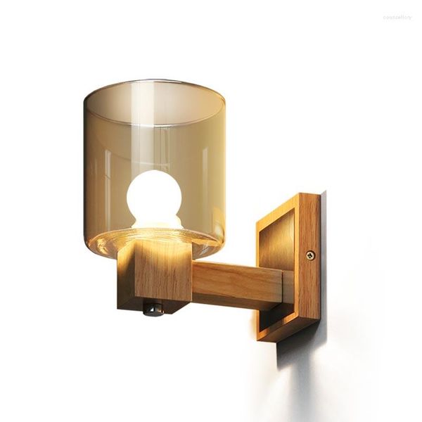 Lampes murales 1 Pc Chevet Bois Cognac Verre Lampe Led Appliques Chambre Éclairage Intérieur E14 Miroir El Chambre Luminaires