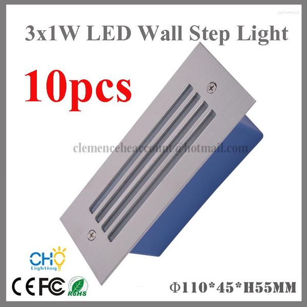 Lámparas de pared 10pcs / lot LED Impermeable IP67 Footlight Exterior 12v 3W Escaleras Luz empotrada Lámpara de paso