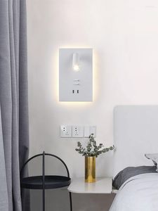 Lampes murales 12W COB Lampe LED Lampe de lecture de chevet Rotation Projecteur Rétroéclairage Double interrupteur Port de charge USB 3000K El Chambre