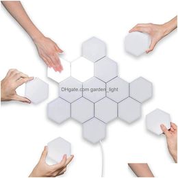  Lámparas de pared 16 Unids Lámpara de Pared Sensible al Tacto Hexagonal Quantum Modar Led Luz Nocturna Hexágonos Decoración Creativa Para el Hogar Drop Delive Dhsth