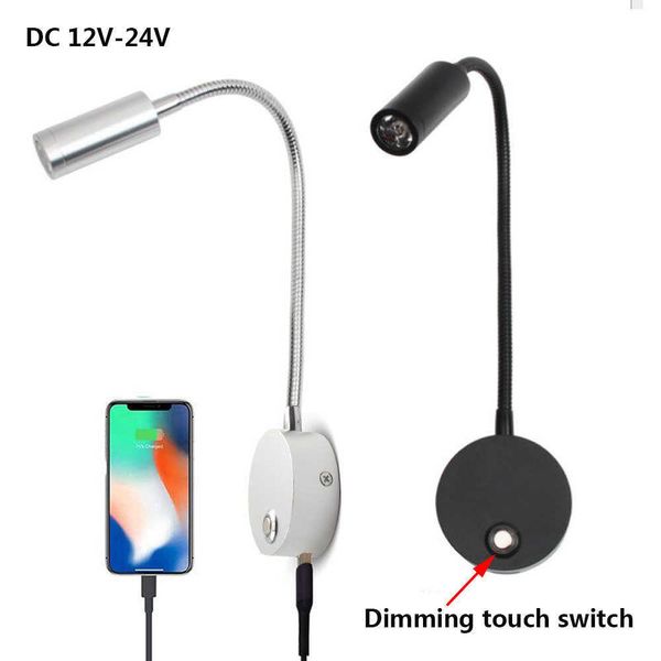 Lámparas de pared 3W LED RV Barco Aplique de pared Lámpara Regulable Estudio Luz de lectura de cabecera DC 12V 24V Camión Autocaravana Yates Cabina Iluminación interior G230523