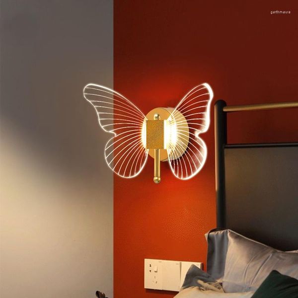 Lámparas de pared Lámpara de mariposa Led acrílica Hogar Sala de estar Telón de fondo Dormitorio Cabecera Accesorios minimalistas modernos