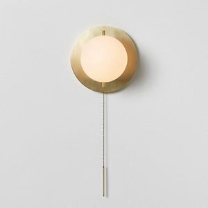 Lampes murales tout cuivre interrupteur à tirer lampe chambre chevet moderne minimaliste Villa salon fond décor lumières Led