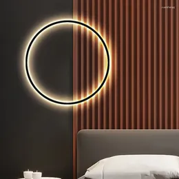 Lámparas de pared Lámpara de anillo de aluminio Dimmable Black Gold USB Plug Iluminación para dormitorio Salón El Restaurante Pasillo Sconce Drop