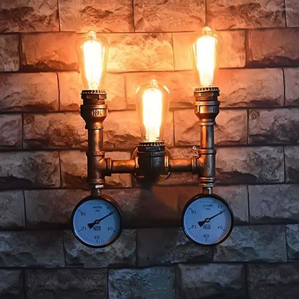 Appliques Murales Style Américain Éclairage Intérieur En Fer Forgé Lampe Conduite D'eau Vintage Bar Table De 3 Tête Lumière Applique Murale