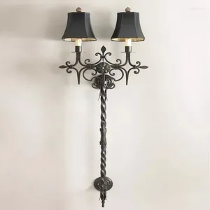 Wandlampen Antiek ijzer LED-licht Amerikaanse tweekoppige lamp Landelijke villa Woonkamer Retro slaapkamer Nachtkastje Gangpadverlichting