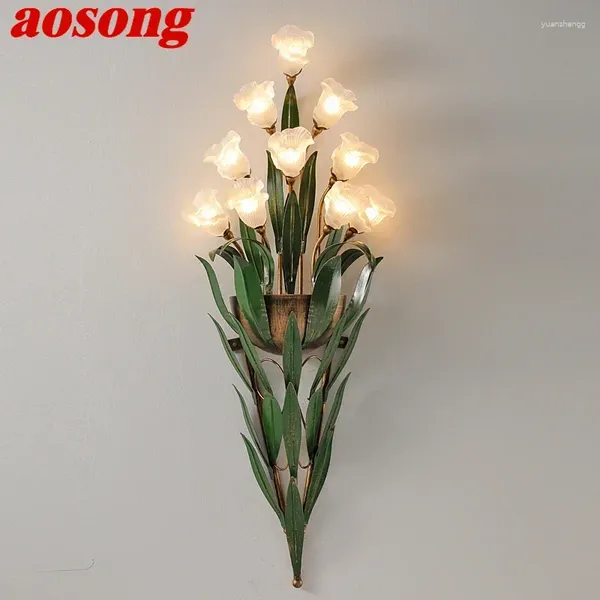 Lampes murales Aosong American Style Countryside Lampe French Pastoral LED Creative Flower Living Room Bedroom Corridor Home Decoration