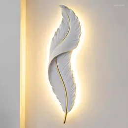 Wall Lamps Art Deco Feather Lamp Modern Home Sconces Creative Design TV Back Ground Light Bedroom Living Room Corridor Fresco