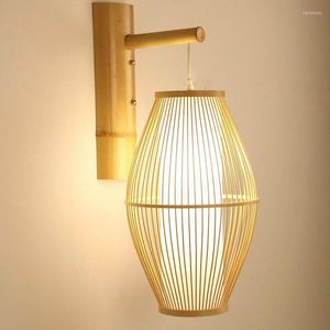 Muurlampen bamboe lantaarn schaduwlamp armatuur rustiek land Aziatische Japanse sconce lichte huis slaapkamer woonkamer hal