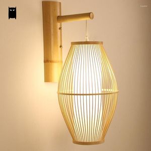 Muurlampen bamboe rieten rattan lantaarn schaduw lamp armatuur rustieke land Aziatische Japanse sconce lichte huis slaapkamer woonkamer gang