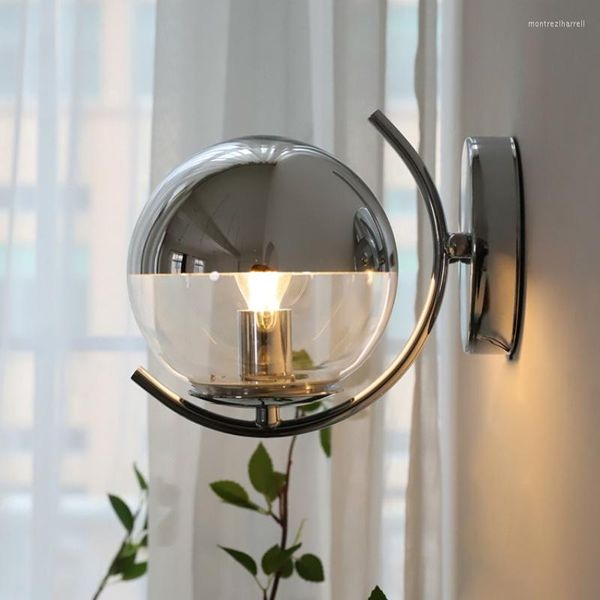 Lampes murales Bauhaus Nordic Design Space Age Home Decor Suspension Rétro Plaqué Argent Boule De Verre Luminaire